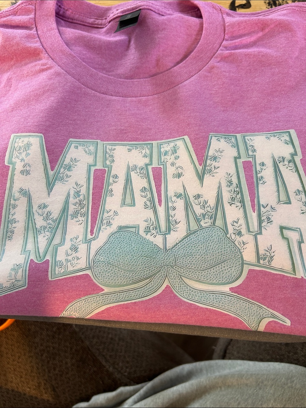 Gildan Pink Tee with Mint Floral 'MAMA' Graphic